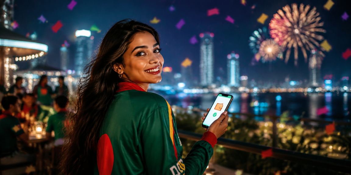 ঢাকার সৈকতে মোবাইলে bKash দিয়ে লটারি পেমেন্ট করছেন একজন খেলোয়াড়