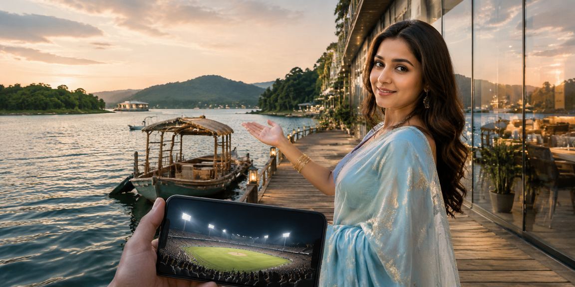 রাঙামাটির সৈকতে স্মার্টফোনে লটারি ফলাফল দেখছেন একজন খেলোয়াড়
